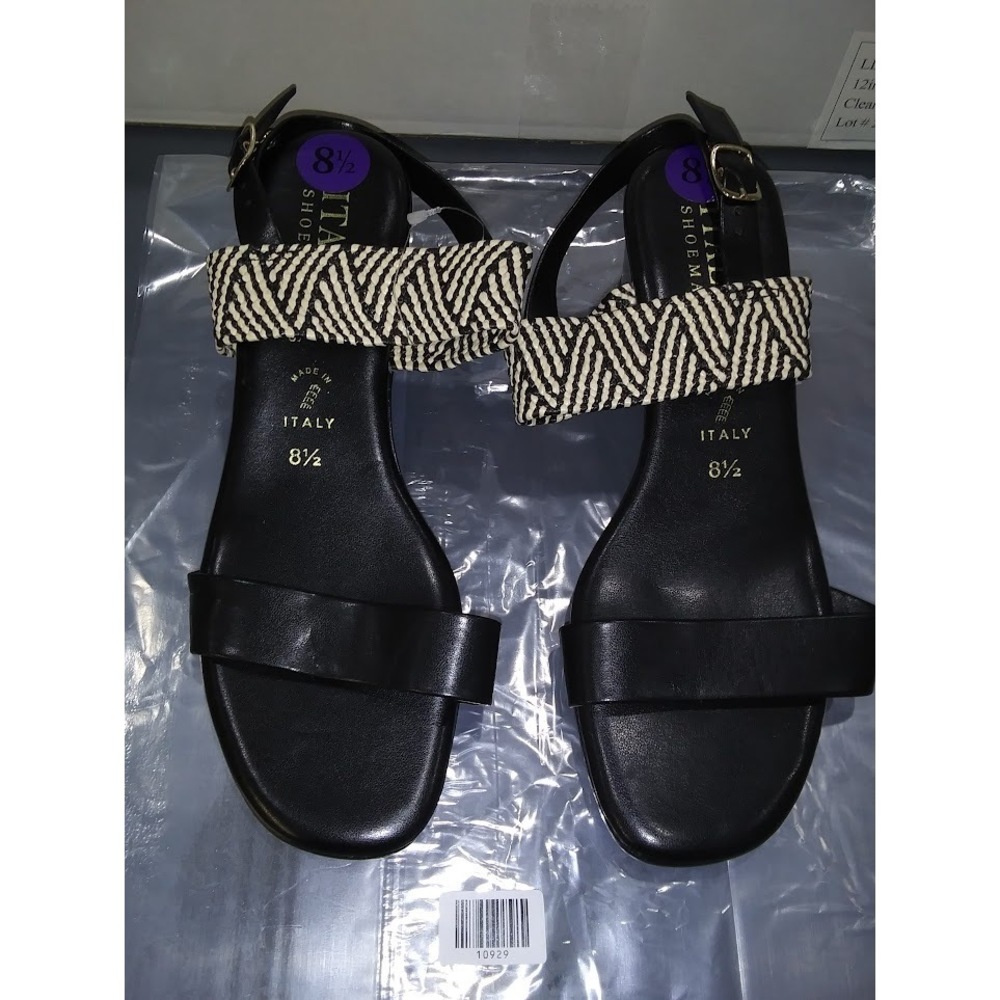 Italian Shoemakers black heeled strappy woven black and white